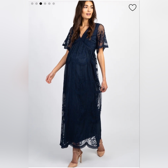 Pinkblush Dresses & Skirts - Pinkblush Navy Lace Overlay Maternity Maxi Dress XL